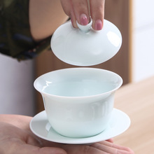 德化中國白玉泥影清釉白瓷陶瓷功夫三才蓋碗小號泡茶碗茶杯