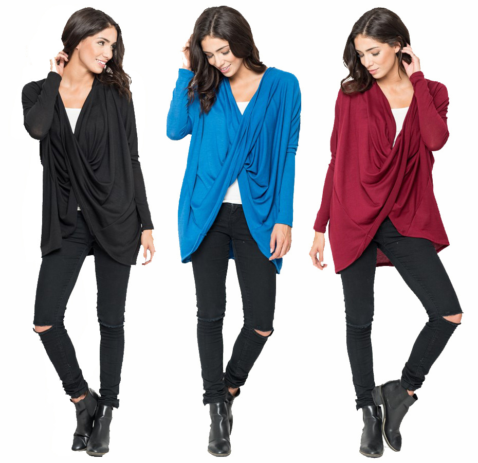 Loose Batwing Sleeve Irregular Cross Long Sleeve T Shirt for Women Autumn Fashion Casual Wear Wholesale Available