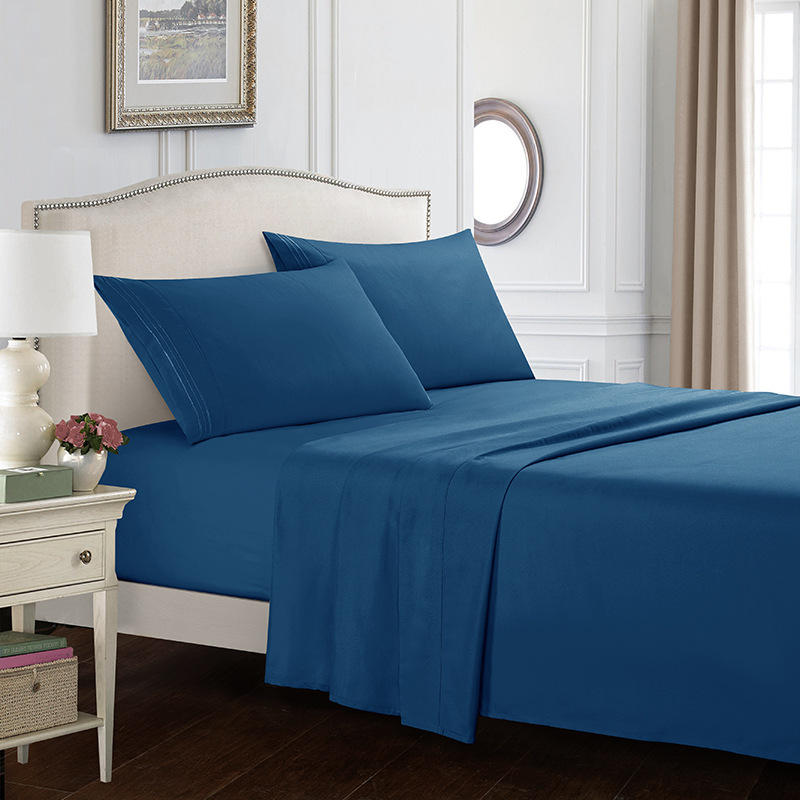 定制维欧 亚马逊ebay跨境 外贸 四件套绣花纯色床品bedsheets