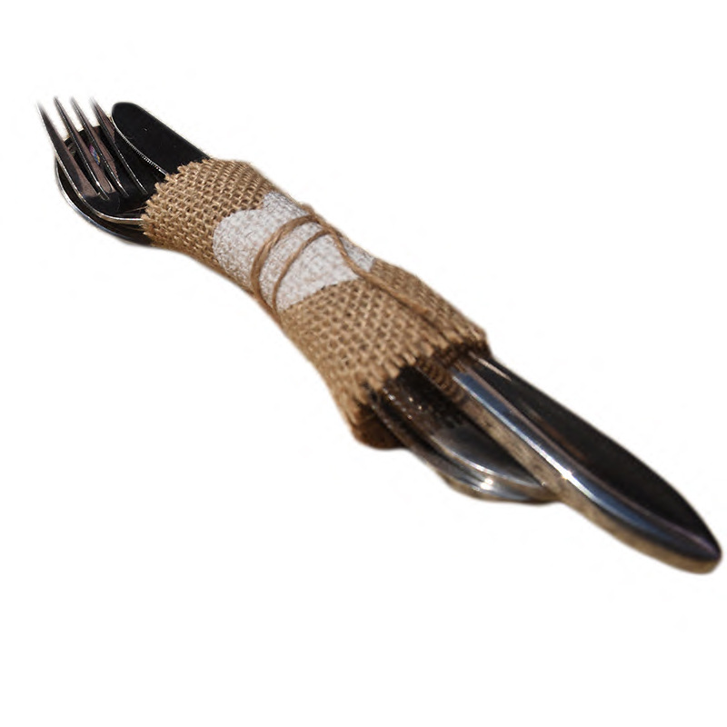 个性定制手工DIY粗麻布田园复古婚礼餐具布天然麻布爱心麻布片