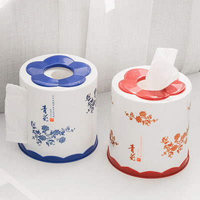 餐厅塑料圆纸桶 纸巾盒茶几抽纸盒创意圆纸抽盒 客厅桌面卷纸筒|ru