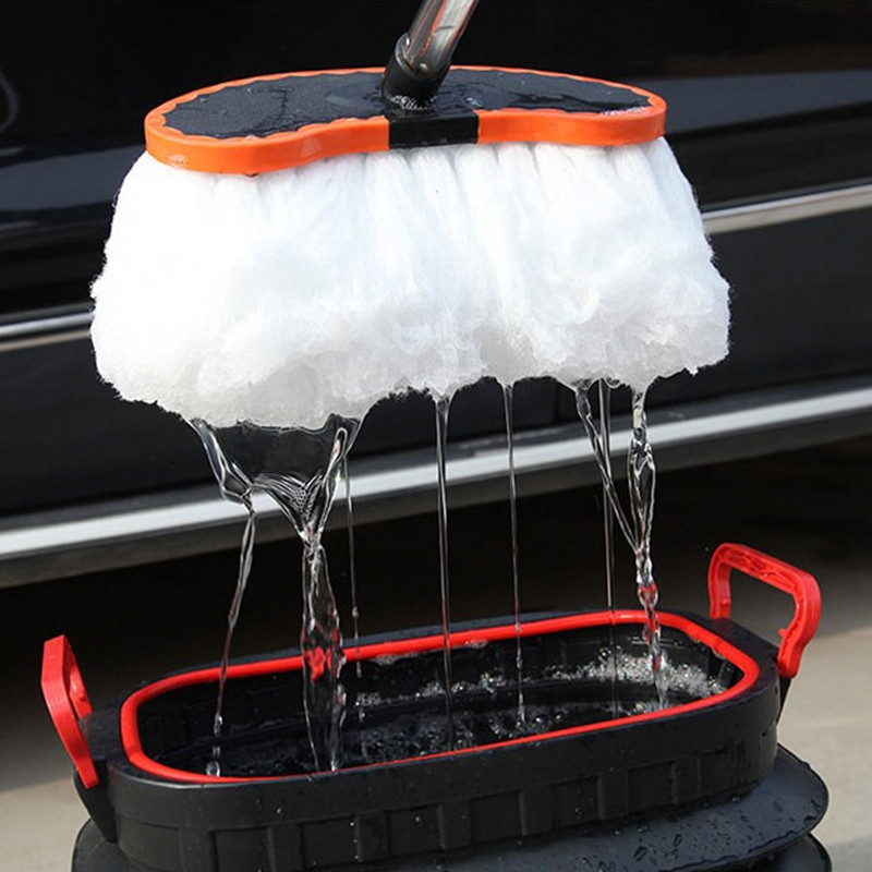 Milk silk car washing brush long rod long handle telescopic soft hair car washing mop water brush car wax mop cleaning tool
