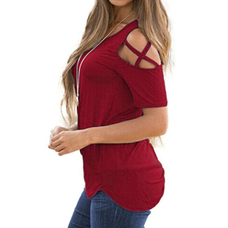 solid color ripped shoulder top NSZH24708