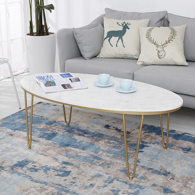 欧式大理石小户型客厅椭圆形金色茶几 简约铁艺休闲吧茶台小桌子|ms