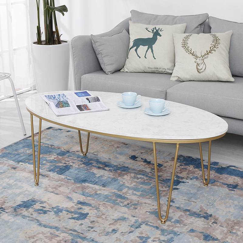欧式大理石小户型客厅椭圆形金色茶几 简约铁艺休闲吧茶台小桌子|ms