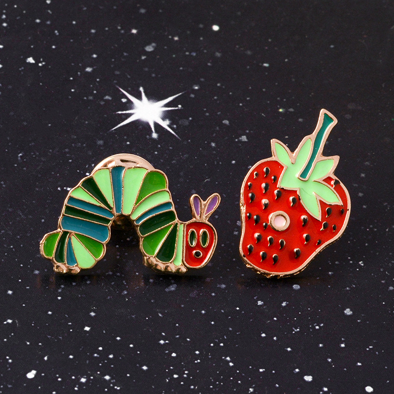 Cartoon Creative Cute Caterpillar Strawberry Alloy Brooch display picture 3