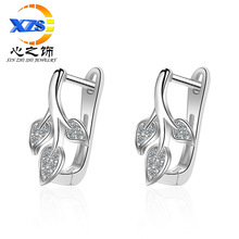 小树叶锆石耳扣女 时尚耳环耳圈小清新耳饰品厂家批发