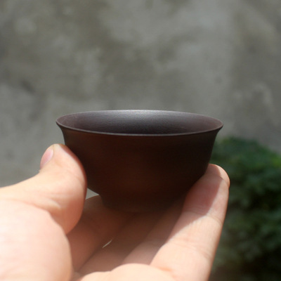 反口小茶杯陶瓷杯紫砂杯迷你品茗杯潮州功夫茶具茶杯单个黑色杯子|ms