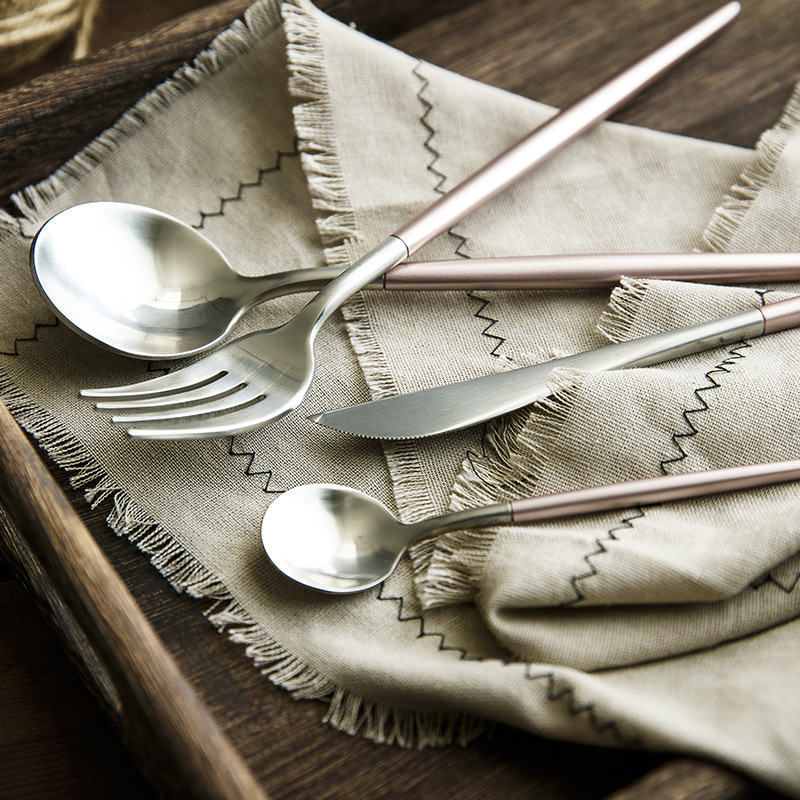 INS爆款簡約家用不鏽鋼刀叉牛排刀叉套裝金色質感LEON複古西餐具