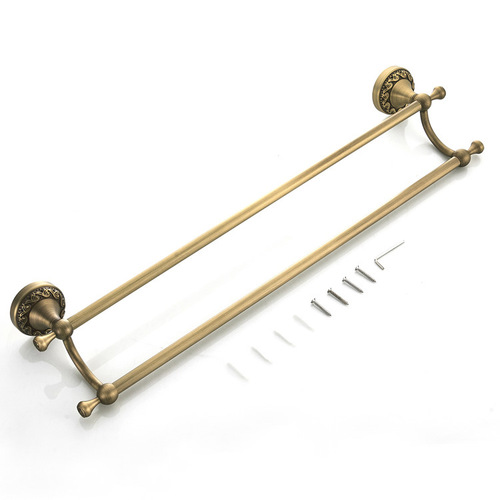 Bathroom hardware bathroom pendant brass material European bathroom antique towel bar double pole towel hanging rail wholesale