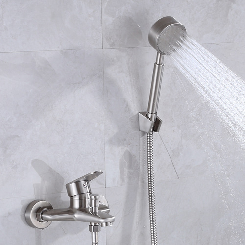 Jishiduo triple bathtub shower faucet 304 stainless steel hot and cold mixing valve simple set shower head
