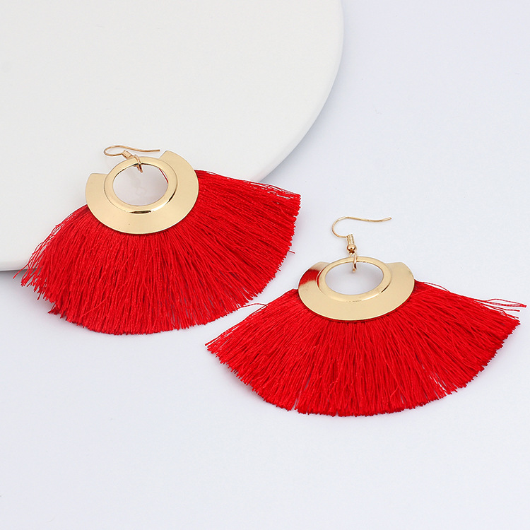 14g Weight No Inlaid Inlay Material Earrings Classification Anniversary, Travel Occasion Women'S Gender Ethnic Style Style Grey, White, Pink, Red, Blue, Black Color  New Ethnic Style  Fan-shaped Tassel Plus Pearl Earrings 12