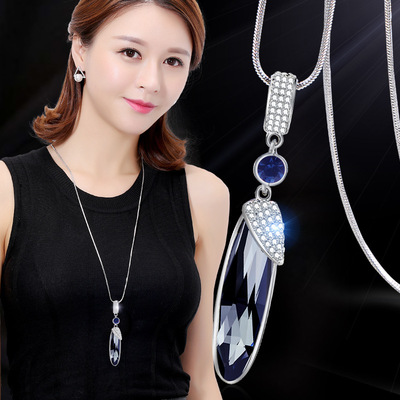 韩版水晶毛衣链批发 项链时尚新款豆荚水晶项链女饰品挂坠|ms