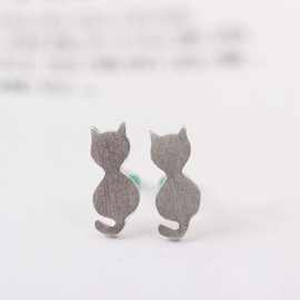 清新脱俗猫吃鱼可人耳钉猫咪女士耳钉耳饰品批发