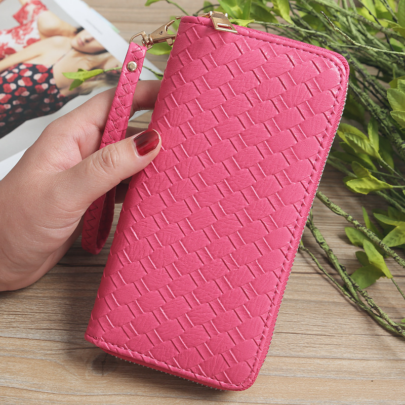 72g Weight Polyester Lining Material Zipper Closure Type Business Occasion Pu Leather Material Solid Color Pattern Unisex Gender Square Shape Khaki, Rose Red, Pink, Purple, Blue, Silver, Bronze, Black Color Korean Woven Pattern Wallet 3