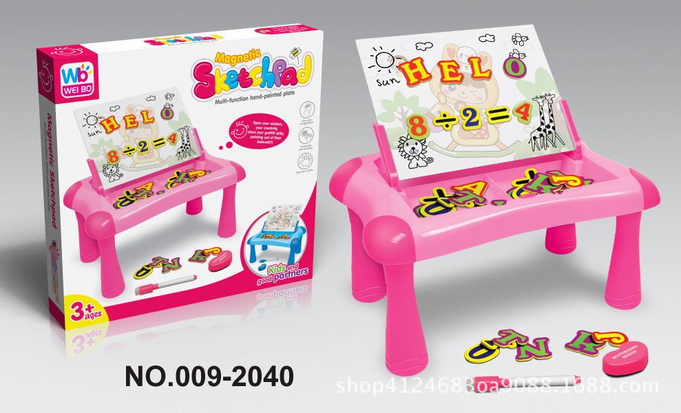 Children's multi-functional painting table Enlightenment toy magnetic writing board small painting table easel (large) red and blue