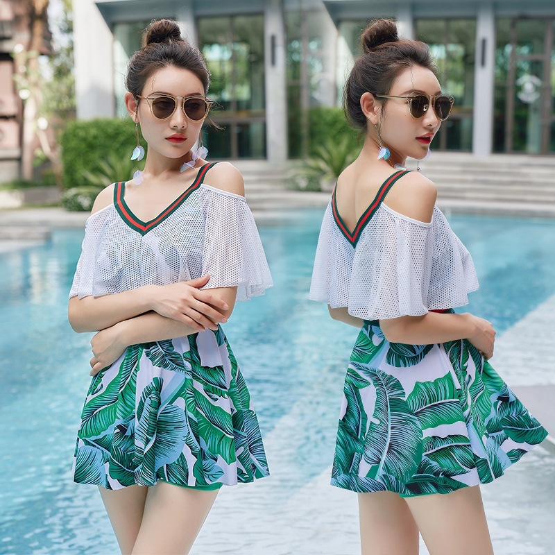 Swimsuit Conjoined Skirt conservative Show thin Flat angle Swimming suit sexy Small chest Gather Large hot spring Swimwear