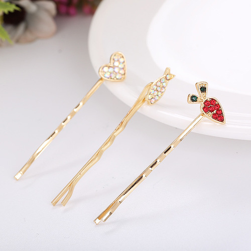 Factory Direct Selling Alloy One-Character Hair Clip Cute Hair Accessory Gold Plated Heart Fish Carrot Hair Clip Damage-Free