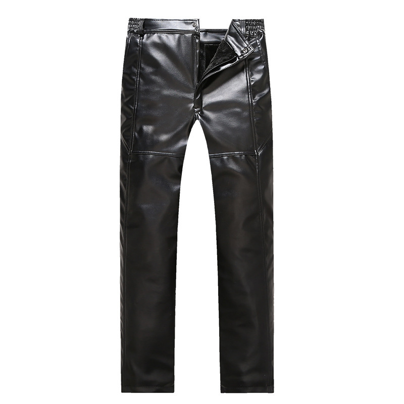 Autumn and winter Middle and old age Leather pants Plush thickening keep warm man trousers dad Easy Windbreak PU Motorcycle Pants