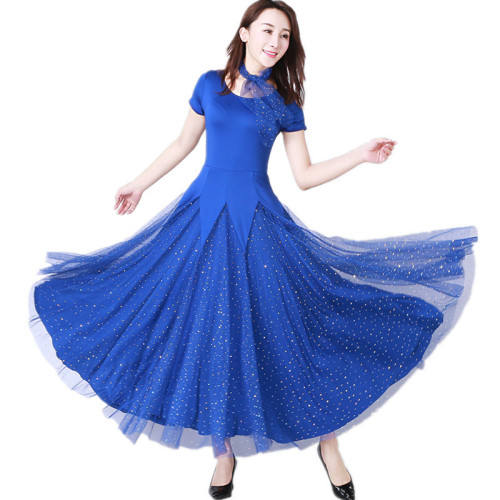 Royal blue Modern dress waltz full-skirted dress Women Girls Ballroom Dancing Dresses Tango Foxtrot Smooth Rhythm dance long Dance Skirts