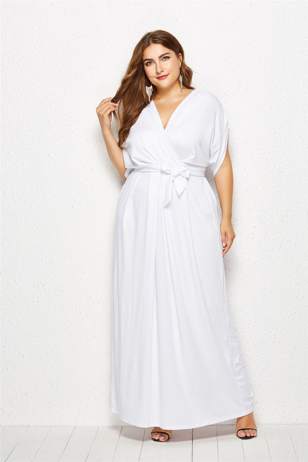 plus size solid color bat sleeve dress NSLM45601