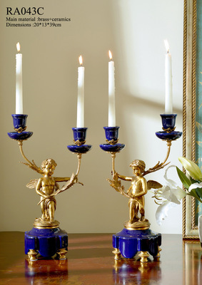 High temperature ceramic Pure copper Candlestick angel Double head Candlestick Decoration High-end Luxurious a decoration Luxury Artwork