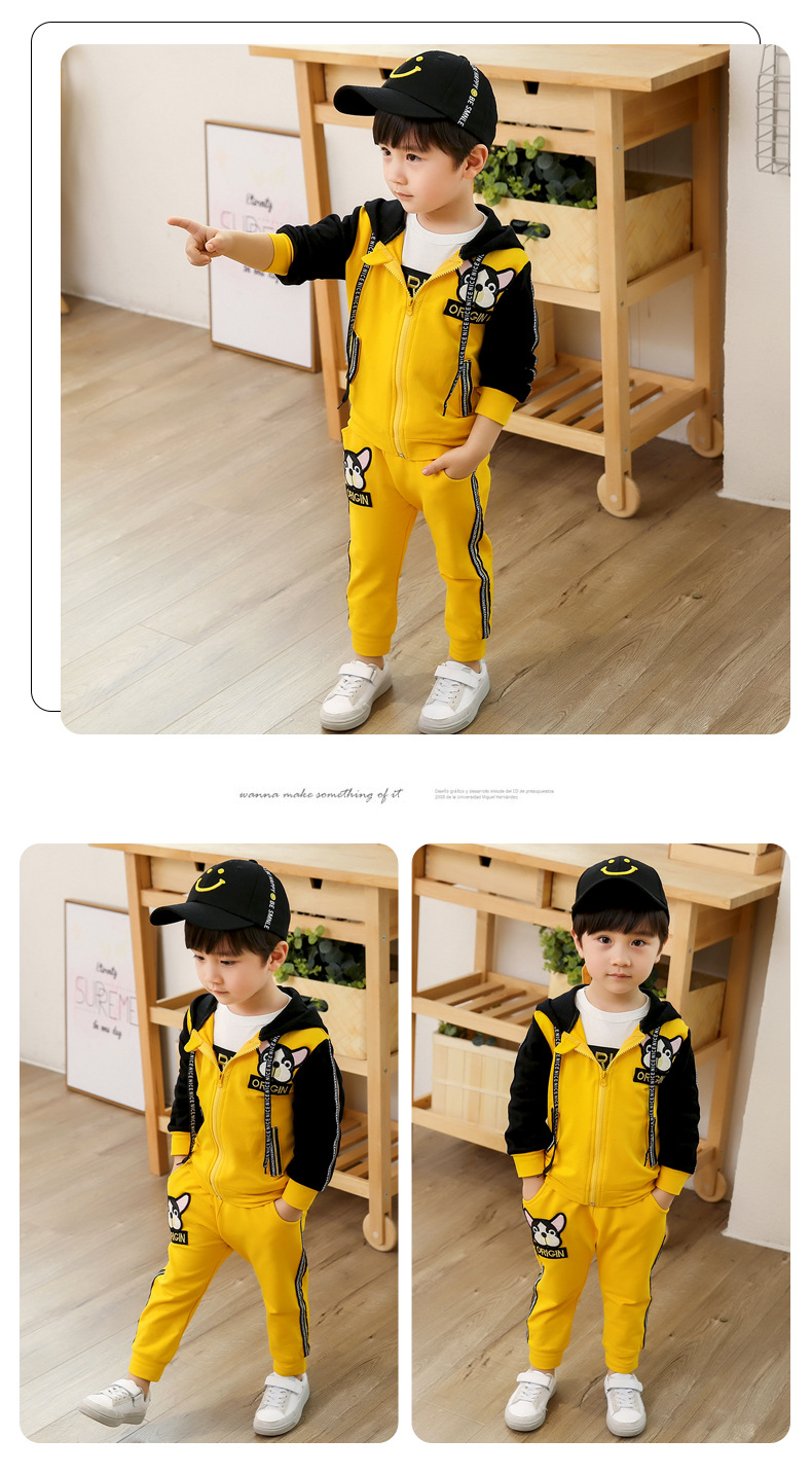 Boys Spring and Autumn 2022 New Clothing Korean Edition Children's Cartoon Dog Three piece Set_voghion.com