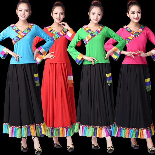 Ladies' Square Dance Costume Adult Set 2018 New Short Sleeve V-Neck Slimming Mother Summer Dress Two-Piece Set