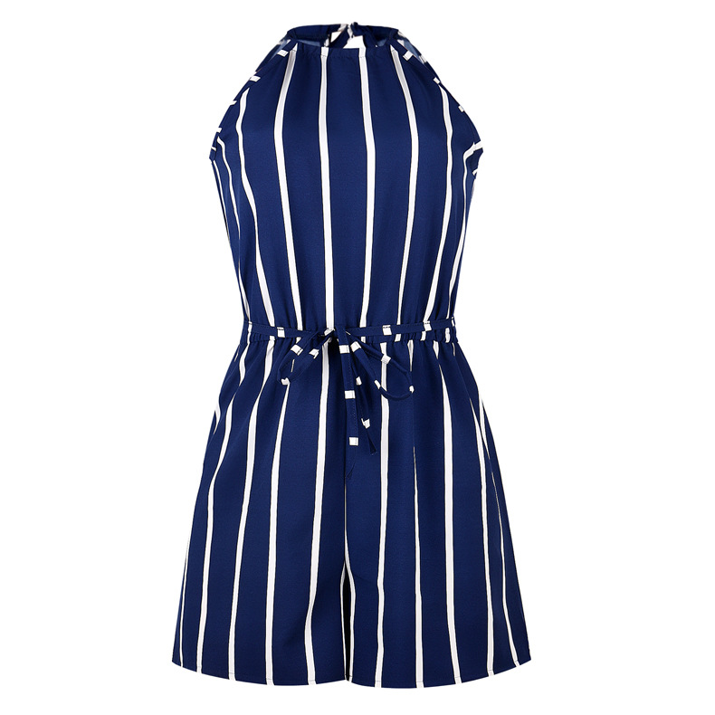 striped navy blue shorts jumpsuit  NSKX10156