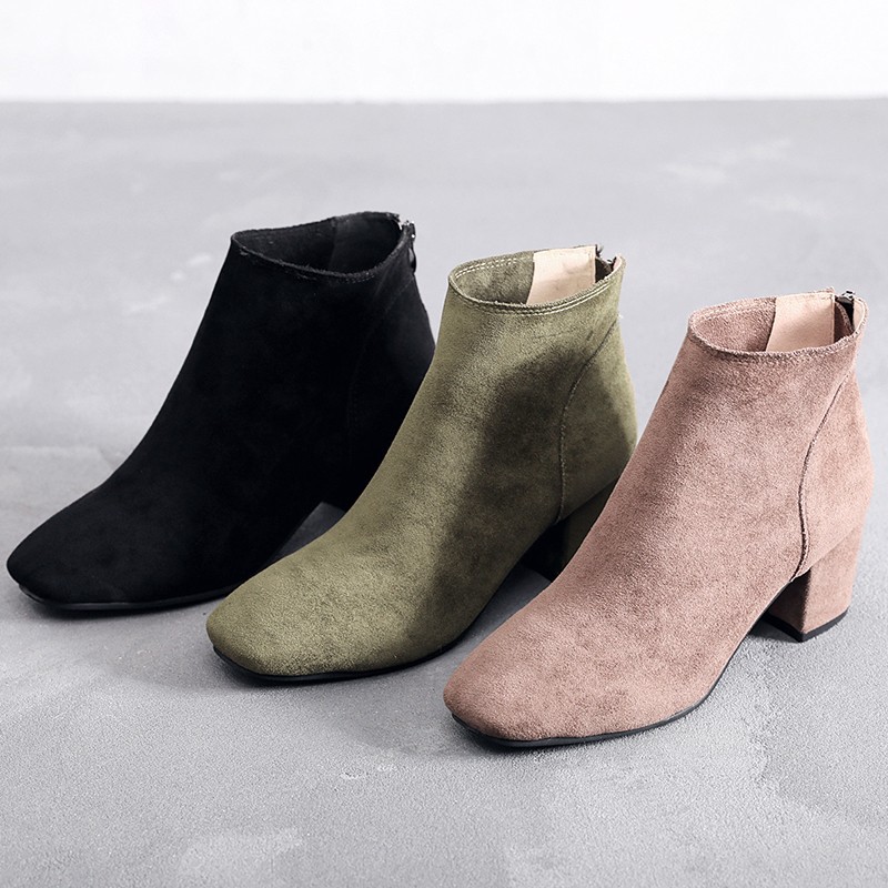 2018 Autumn and winter new pattern Korean Edition fashion Fluff High-heeled Suede Side zipper Versatile Single shoes