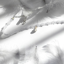 韓版超美氣質仙女蕾絲花朵珍珠吊墜choker項鏈絲帶頸鏈短款鎖骨鏈