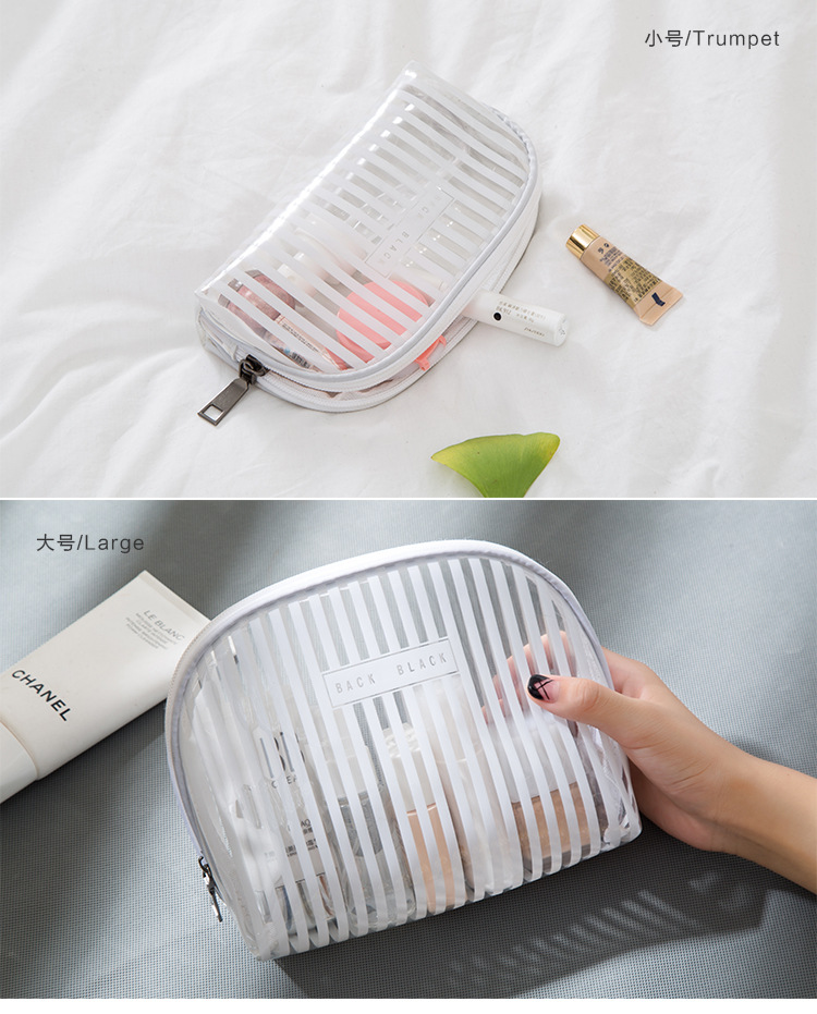 90g Weight Zipper Closure Type / Strap Type Cosmetic Bag Bags Type Casual Occasion PVC Material Stripe Pattern All Seasons Season Women's Gender Cute Style Semicircle Shape Cute Stripe PVC Semicircle Makeup Bags