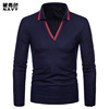 Demi-season polo, men's trend design long-sleeve, 2019, plus size, V-neckline, polo collar