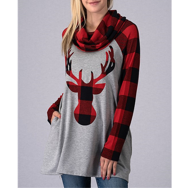 欢度圣诞2019新款亚马逊独立站 爆款女士长袖上衣围脖糜鹿卫衣|ru