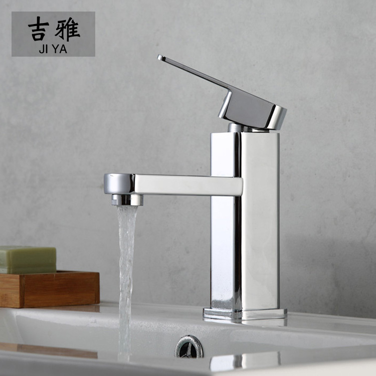 Grifo cuadrado caliente y frío solo agujero único mango lavabo grifo