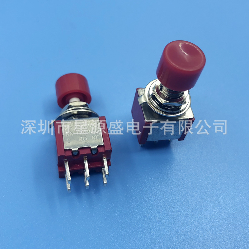 6MM钮子开关 DS-622红头带帽 6脚点动复位按钮 常开常闭 MTS-202M