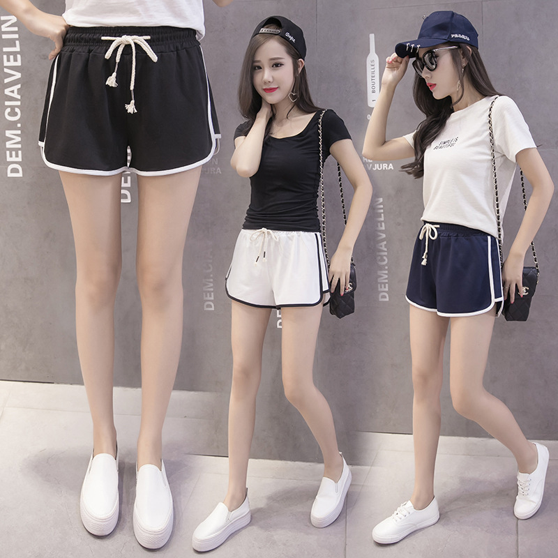 [Good quality] high waist sports shorts Women's Running yoga wide leg hot pants trendy casual home slimming beach pants