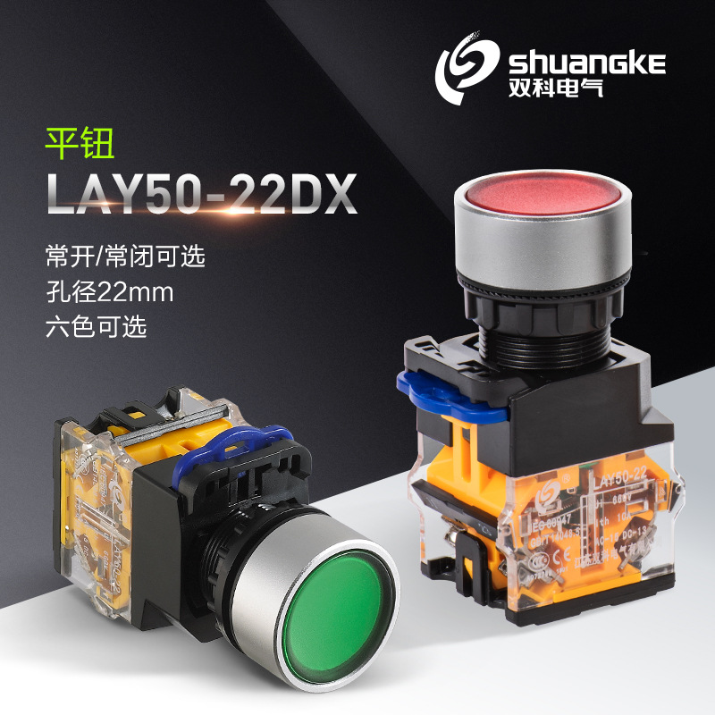 双科平钮LAY50(LA38)-22DX-11平头按钮自锁自复位带灯按钮LA38-11