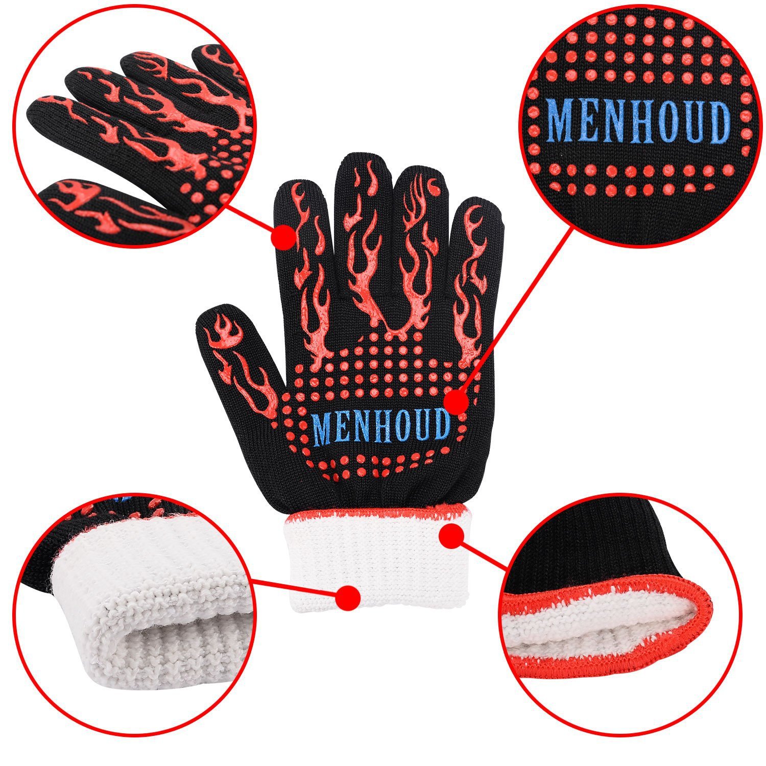 双色硅胶 耐高温500度BBQ烧烤隔热手套微波炉烤箱烘焙 防火手套