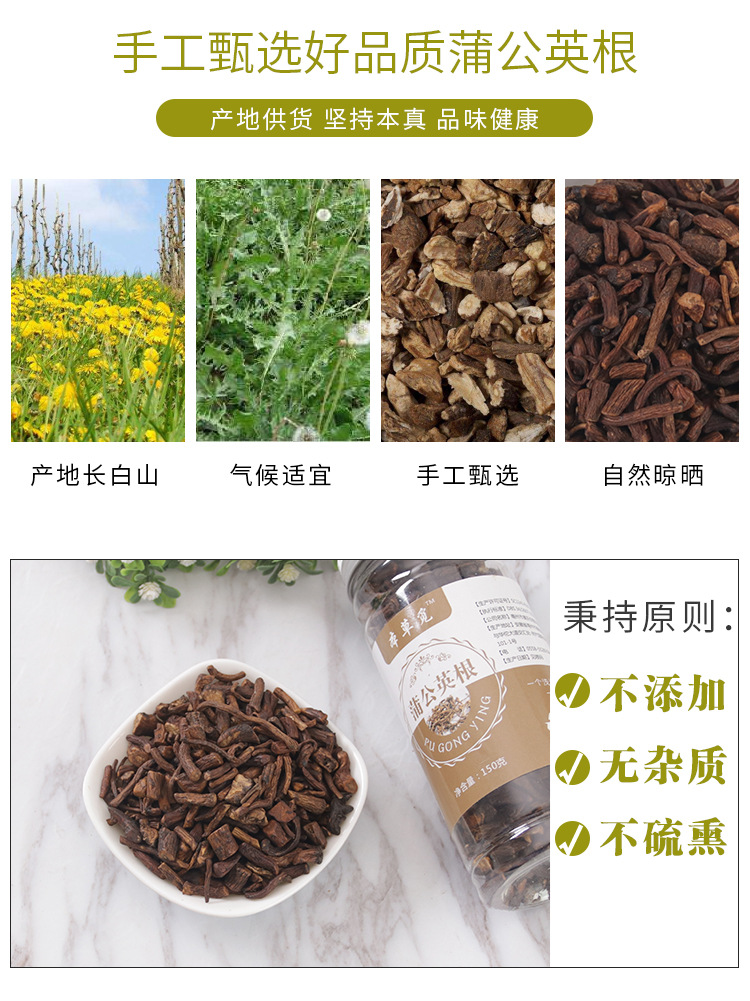 Dandelion Root (Taraxacum officinale) — Dried Pu Gong Ying Root Slices, 150g Jar for Tea & Decoction overview