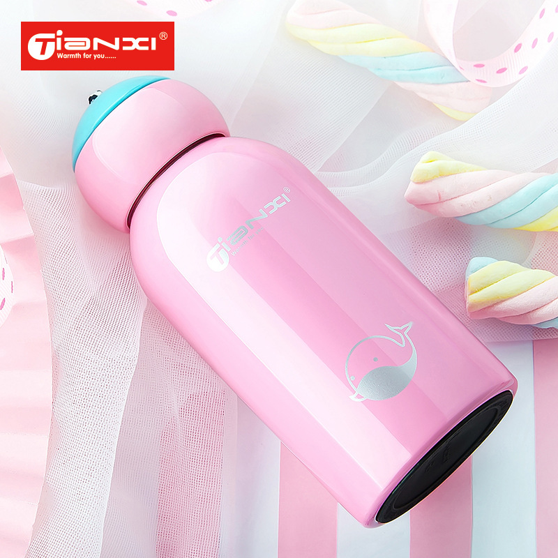 天喜便携真空不锈钢创意保温杯 男女隐藏式提绳学生儿童可爱水杯