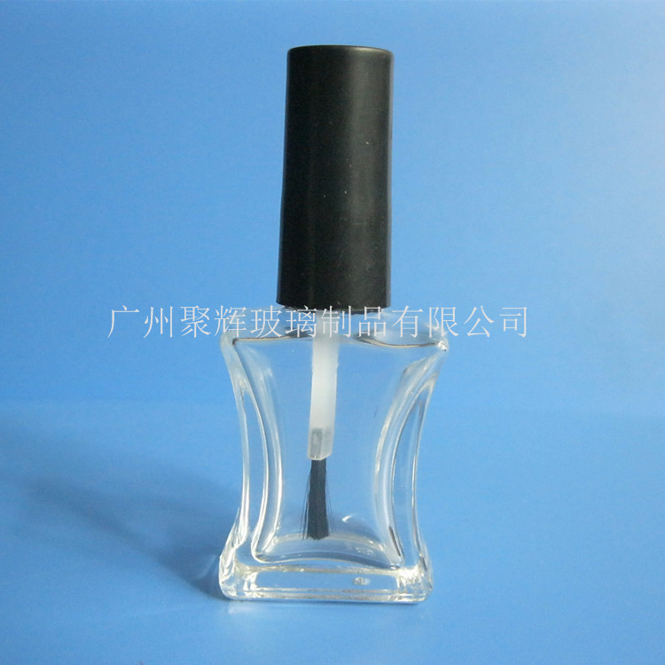 12ml两侧收腰扁方形玻璃指甲油瓶毛刷玻璃瓶