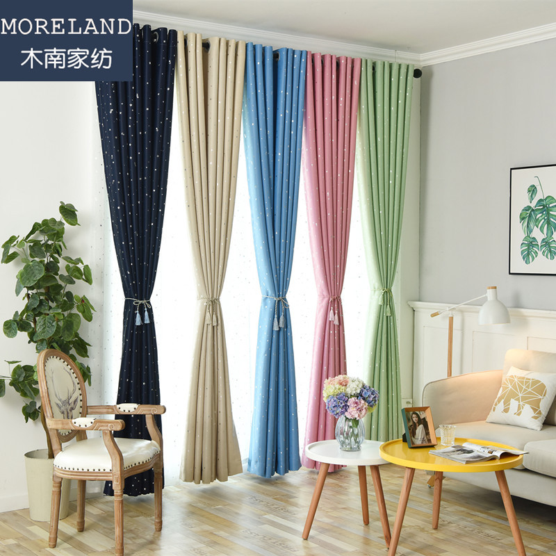 柯桥批发 韩式单面光烫银星星遮光窗帘床帘布料 卧室客厅定制批发|ru