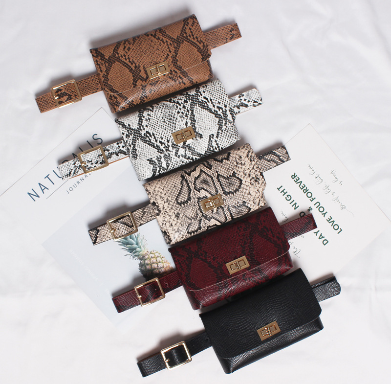 new pattern All-match fashion Retro Serpentine PU Removable belt Mobile phone bag lady Waist pack Shopping guide Small bag