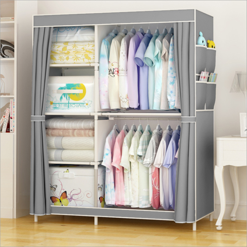Simple cloth wardrobe reinforced steel frame dustproof storage closet, simple modern thickened steel pipe reinforced cloth wardrobe