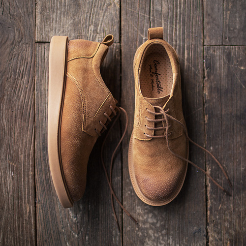 Men's shoes new summer style British style brown sneakers, versatile large toe casual leather shoes, trendy low-cut work shoes