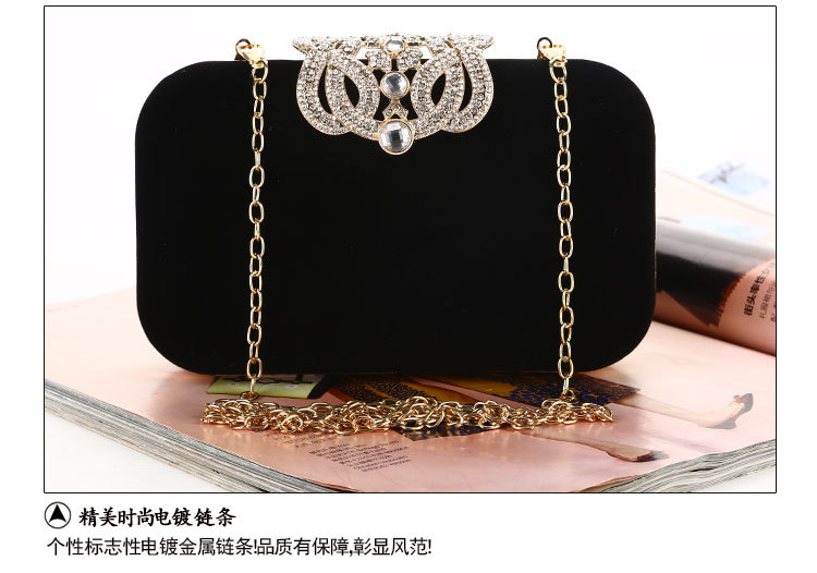 225g Weight Polyester Lining Material Buckle Closure Type Single Shoulder Strap Strap Type Evening Bag Bags Type Solid Color Pattern Fashion Style Royal Blue, Red, Wine Red, Black Color Small Size Retro Crown Diamond Diamond-studded Suede Evening Bag 10