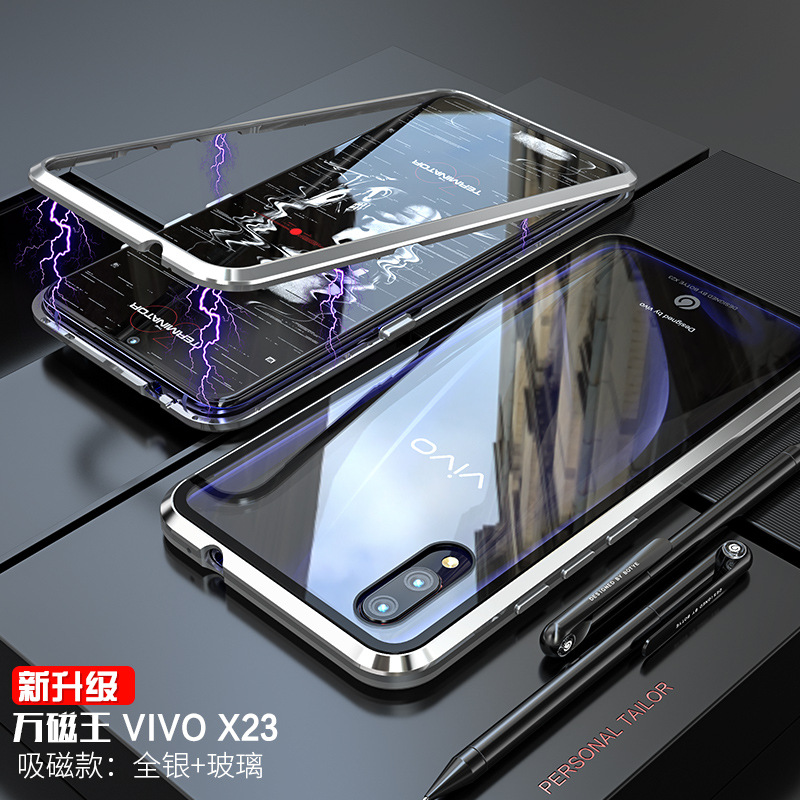 GINMIC Magneto Sword Magnetic Absorption Aluminum Metal Bumper Tempered Glass Back Cover Case for vivo X23