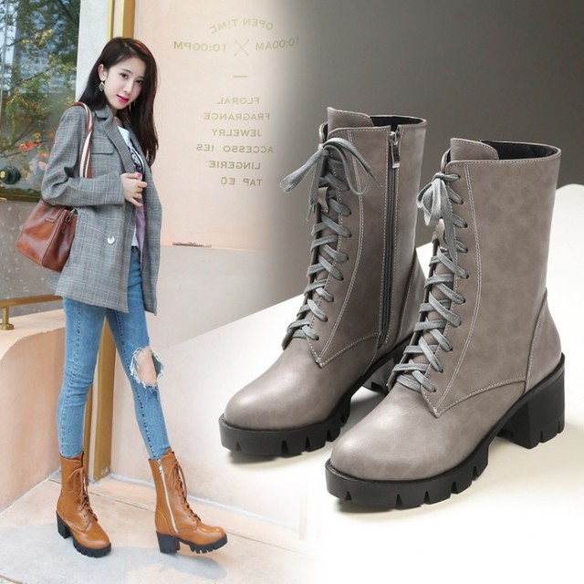 spring and autumn waterproof platform short tube boots women’s cotton shoes thick heel British Martin boots women’s