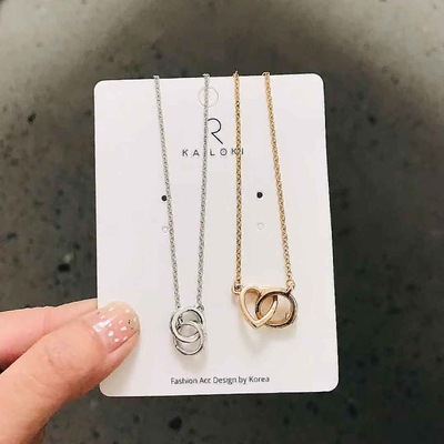 韓國東大門進口時尚氣質個性雙環愛心鎖骨鏈項鏈網紅頸鏈女潮批發